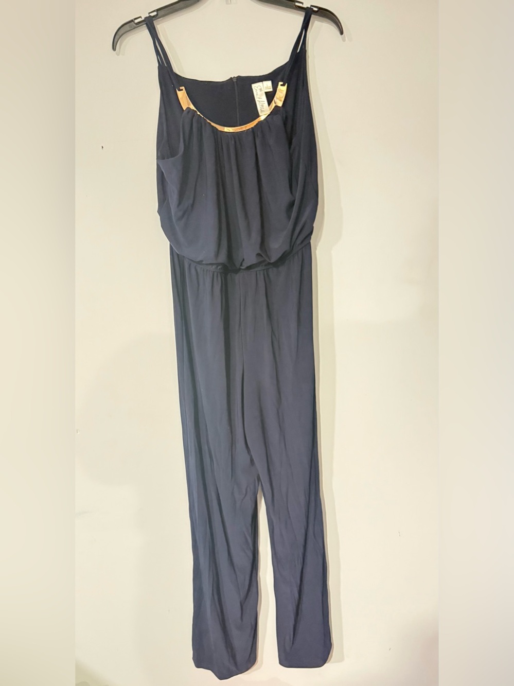 Emma & Michele Navy Sleeveless Jumpsuit with Gold Accent